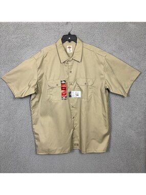 Dickies Mens Short Sleeve Original Fit Work Shirt 2XT Tall Khaki Button-Up NWT's